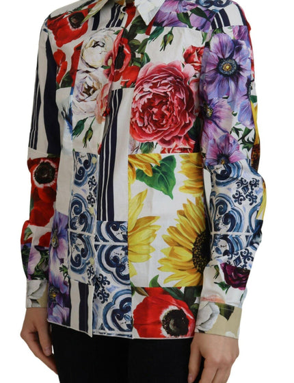 Dolce & Gabbana Multicolor Floral Cotton Collared Blouse Top - Ellie Belle