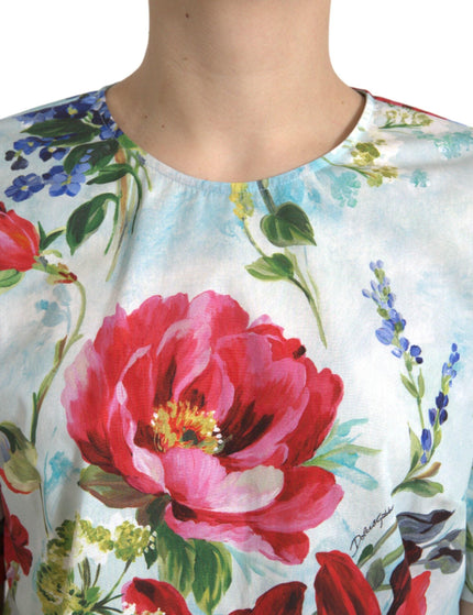 Dolce & Gabbana Multicolor Floral Cotton Round Neck Blouse Top - Ellie Belle