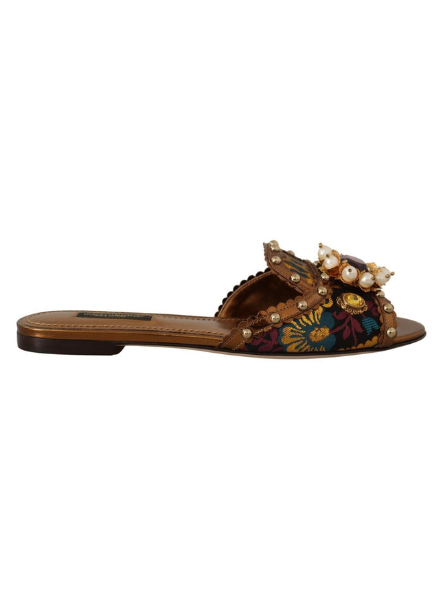 Dolce & Gabbana Multicolor Floral Embellished Slides Flats Shoes - Ellie Belle