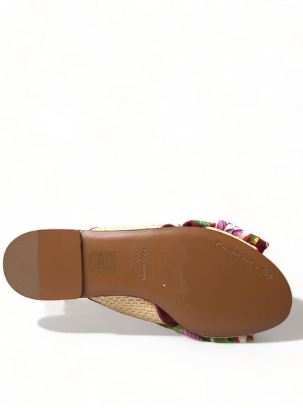 Dolce & Gabbana Multicolor Floral Flats Crystal Sandals Shoes - Ellie Belle