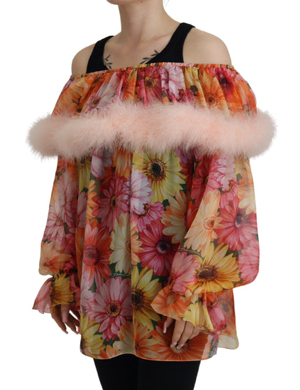 Dolce & Gabbana Multicolor Floral Fur Shearling Blouse Top - Ellie Belle