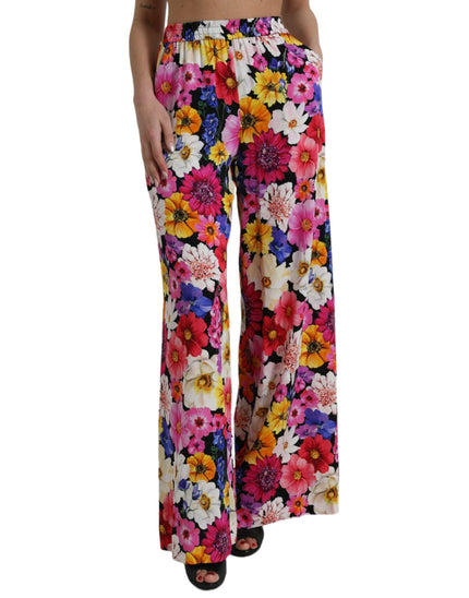 Dolce & Gabbana Multicolor Floral High Waist Wide Silk Pants - Ellie Belle