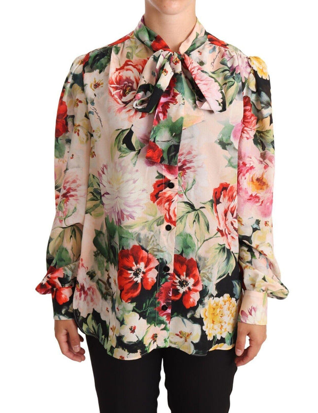 Dolce & Gabbana Multicolor Floral Print Ascot Collar Top Blouse - Ellie Belle