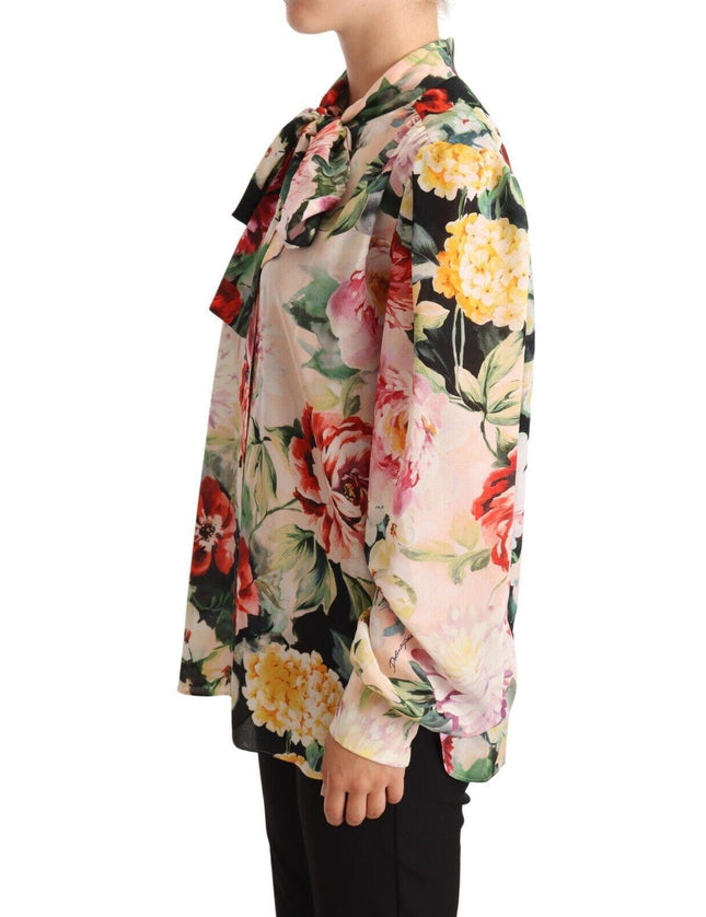 Dolce & Gabbana Multicolor Floral Print Ascot Collar Top Blouse - Ellie Belle