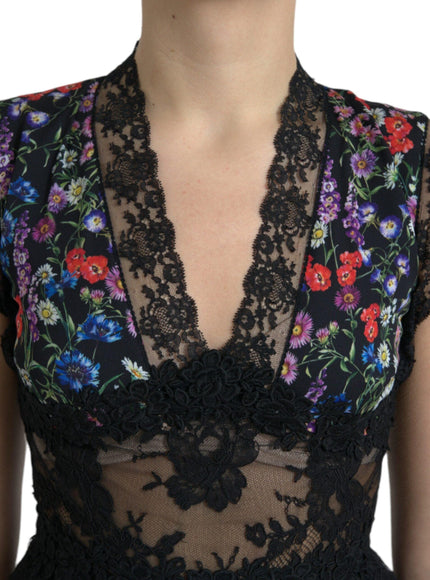 Dolce & Gabbana Multicolor Floral Print Lace Sheath Dress - Ellie Belle