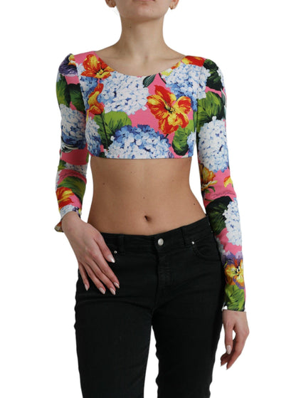 Dolce & Gabbana Multicolor Floral Print Long Sleeves Crop Top - Ellie Belle
