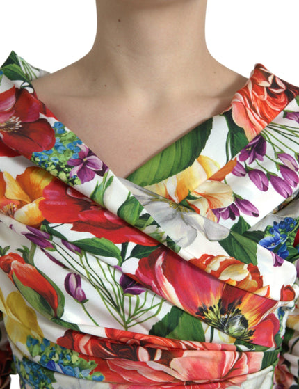 Dolce & Gabbana Multicolor Floral Sheath Midi Silk Dress - Ellie Belle