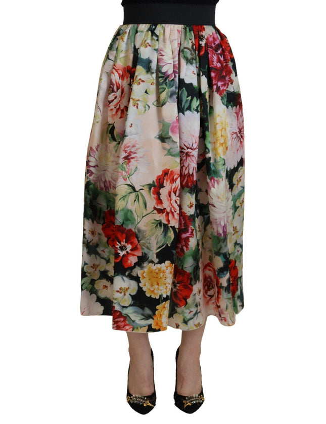 Dolce & Gabbana Multicolor Floral Silk High Waist Aline Skirt - Ellie Belle
