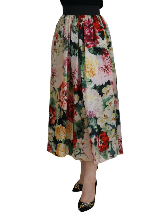 Dolce & Gabbana Multicolor Floral Silk High Waist Aline Skirt - Ellie Belle