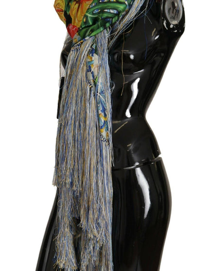 Dolce & Gabbana Multicolor Floral Silk Shawl Fringes Scarf - Ellie Belle