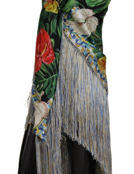 Dolce & Gabbana Multicolor Floral Silk Shawl Fringes Scarf - Ellie Belle