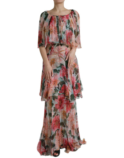 Dolce & Gabbana Multicolor Floral Silk Tiered Long Maxi Dress - Ellie Belle