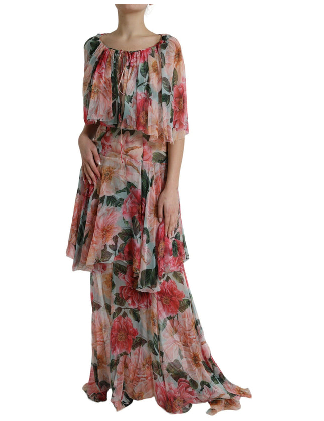 Dolce & Gabbana Multicolor Floral Silk Tiered Long Maxi Dress - Ellie Belle