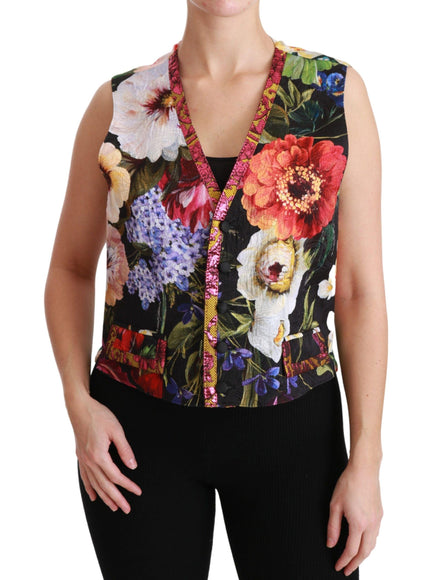 Dolce & Gabbana Multicolor Floral Sleeveless Waistcoat Top Vest - Ellie Belle
