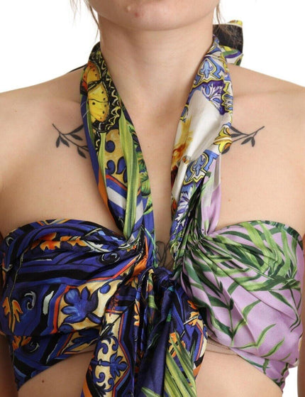 Dolce & Gabbana Multicolor Foulard Silk Halter Cropped Top - Ellie Belle