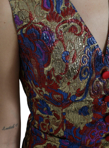 Dolce & Gabbana Multicolor Jacquard Button Waistcoat Vest Top - Ellie Belle