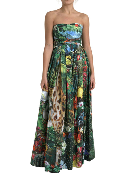 Dolce & Gabbana Multicolor Jungle Print Poplin Strapless Maxi Dress - Ellie Belle