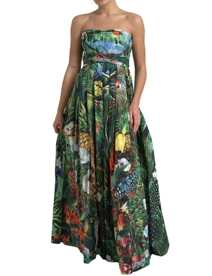 Dolce & Gabbana Multicolor Jungle Print Poplin Strapless Maxi Dress - Ellie Belle
