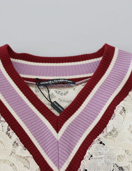 Dolce & Gabbana Multicolor Lace V-neck Pullover Sweater - Ellie Belle