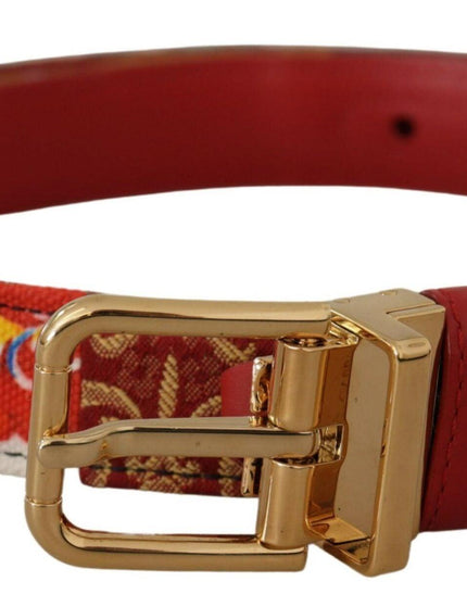 Dolce & Gabbana Multicolor Majolica Patchwork Gold Metal Buckle Belt - Ellie Belle