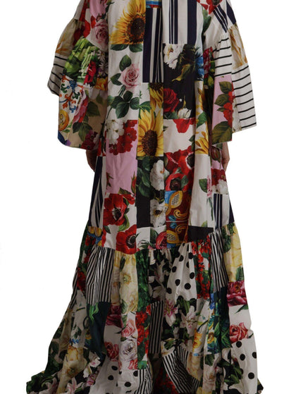 Dolce & Gabbana Multicolor Maxi Kaftan Patchwork Poplin Floral Dress - Ellie Belle