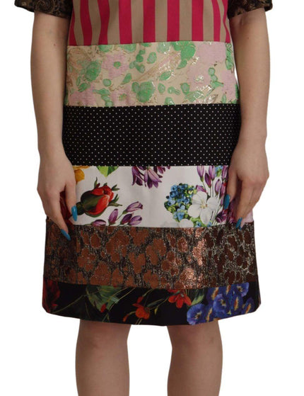 Dolce & Gabbana Multicolor Pachwork Floral Sheath Jaquard Mini Gown Dress - Ellie Belle