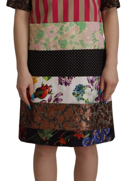 Dolce & Gabbana Multicolor Pachwork Floral Sheath Jaquard Mini Gown Dress