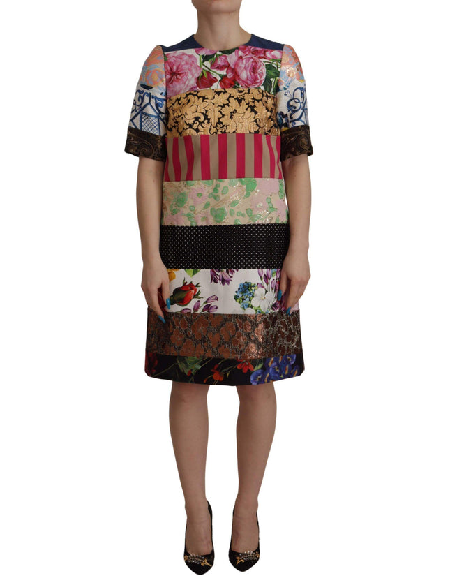 Dolce & Gabbana Multicolor Pachwork Floral Sheath Jaquard Mini Gown Dress - Ellie Belle