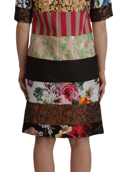 Dolce & Gabbana Multicolor Pachwork Floral Sheath Jaquard Mini Gown Dress