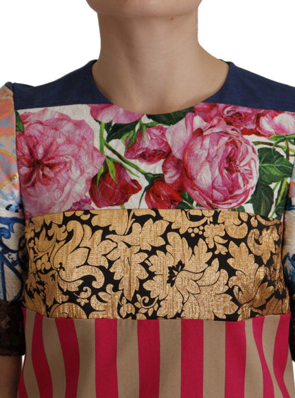 Dolce & Gabbana Multicolor Pachwork Floral Sheath Jaquard Mini Gown Dress