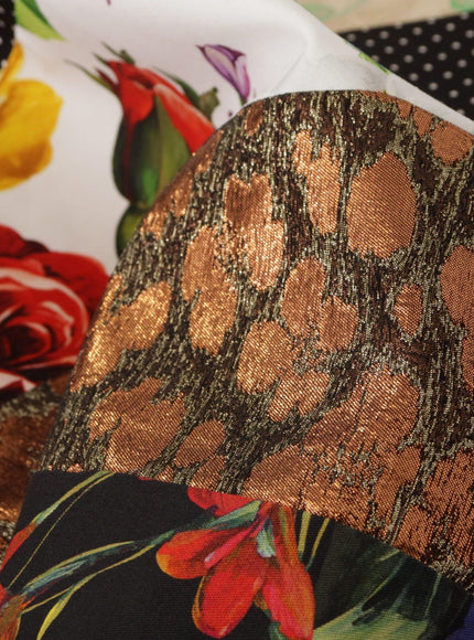 Dolce & Gabbana Multicolor Pachwork Floral Sheath Jaquard Mini Gown Dress