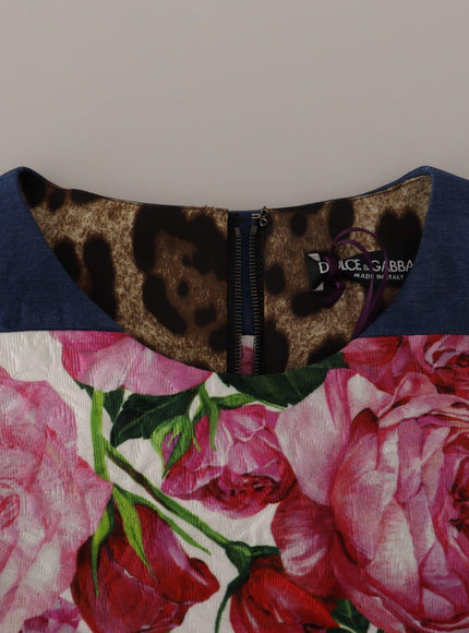 Dolce & Gabbana Multicolor Pachwork Floral Sheath Jaquard Mini Gown Dress