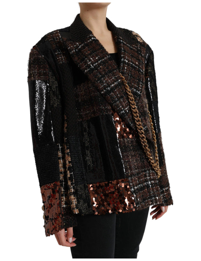 Dolce & Gabbana Multicolor Patchwork Chain Embellished Coat Jacket - Ellie Belle