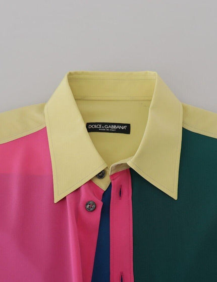 Dolce & Gabbana Multicolor Patchwork Silk Button Down Shirt - Ellie Belle