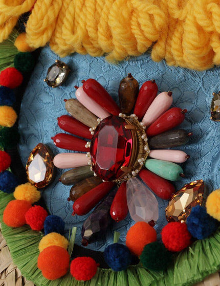 Dolce & Gabbana Multicolor PomPom Balls Crystals Hand Straw - Ellie Belle