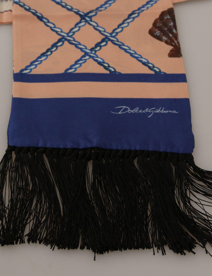 Dolce & Gabbana Multicolor Seashell Patterned DG Logo Shawl Fringe Silk Scarf - Ellie Belle