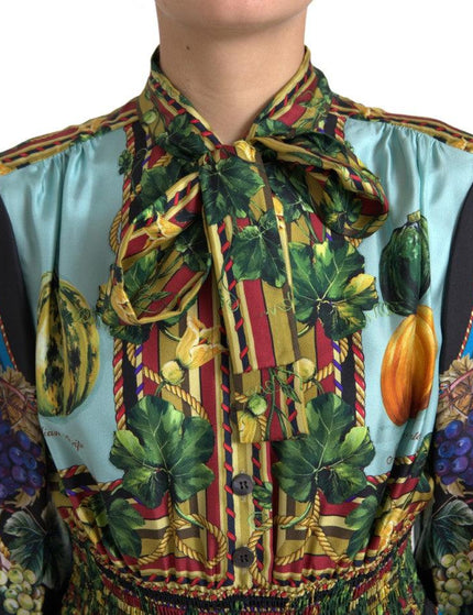 Dolce & Gabbana Multicolor Silk A-Line Ascot Collared Dress - Ellie Belle