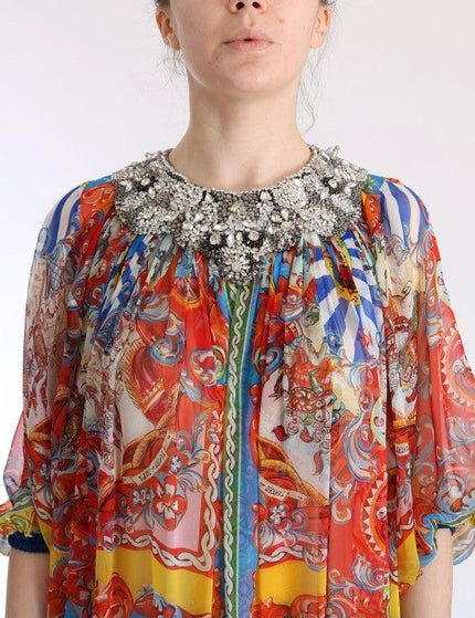 Dolce & Gabbana Multicolor Silk Carretto Crystal Tunic Dress - Ellie Belle