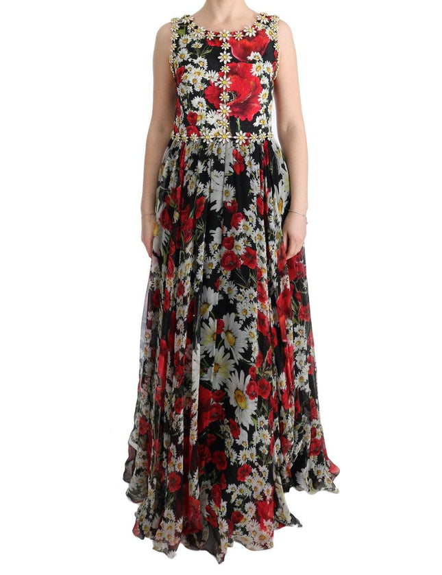 Dolce & Gabbana Multicolor Silk Floral Crystal Long Maxi Dress - Ellie Belle