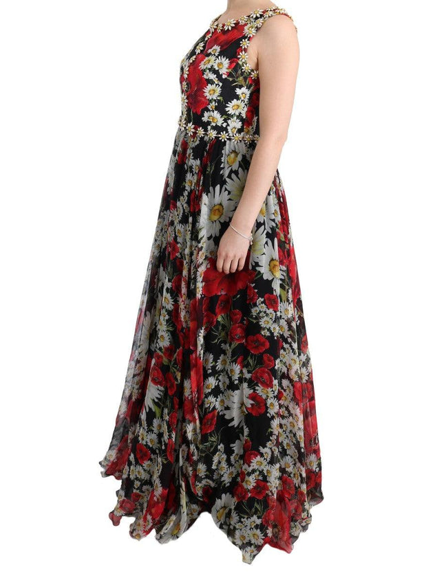 Dolce & Gabbana Multicolor Silk Floral Crystal Long Maxi Dress - Ellie Belle