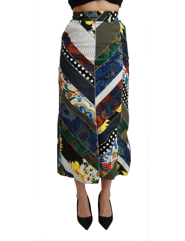Dolce & Gabbana Multicolor Silk Geometric High Waist Maxi Skirt - Ellie Belle