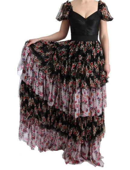 Dolce & Gabbana Multicolor Silk Stretch Floral Shift Long Dress - Ellie Belle