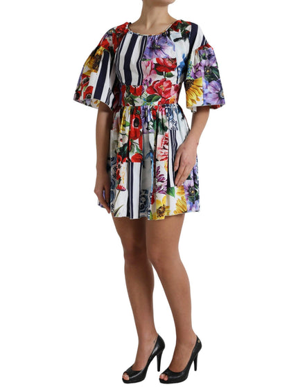 Dolce & Gabbana Multicolor Striped Floral Print Mini Dress - Ellie Belle