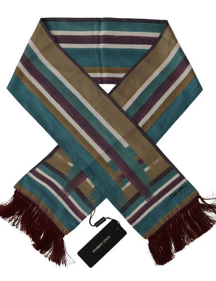 Dolce & Gabbana Multicolor Striped Shwal Fringes Wrap Silk Scarf - Ellie Belle