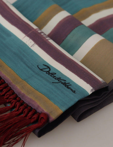 Dolce & Gabbana Multicolor Striped Shwal Fringes Wrap Silk Scarf - Ellie Belle