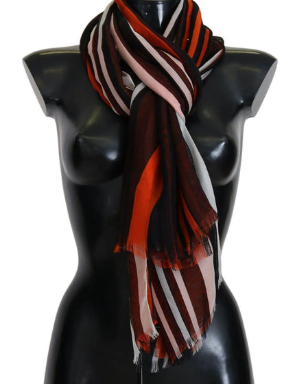 Dolce & Gabbana Multicolor Striped Silk Shawl Fringes Scarf - Ellie Belle