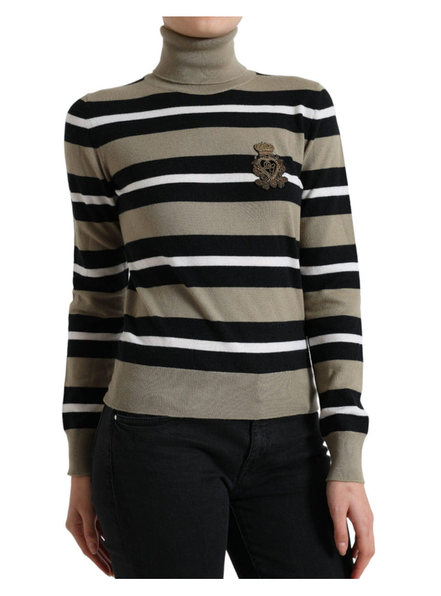 Dolce & Gabbana Multicolor Stripes Logo Turtle Neck Pullover Sweater - Ellie Belle