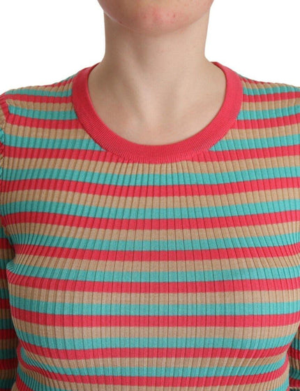 Dolce & Gabbana Multicolor Stripes Silk Crew Neck Pullover Top - Ellie Belle
