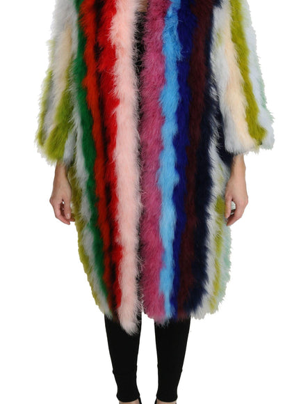 Dolce & Gabbana Multicolor Turkey Feather Cape Fur Coat