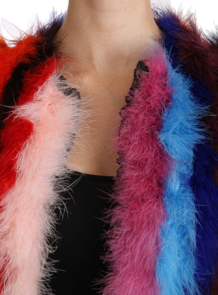 Dolce & Gabbana Multicolor Turkey Feather Cape Fur Coat